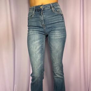 Medium Wash High-Rise Flare Jeans Size 0 | Fitted Denim